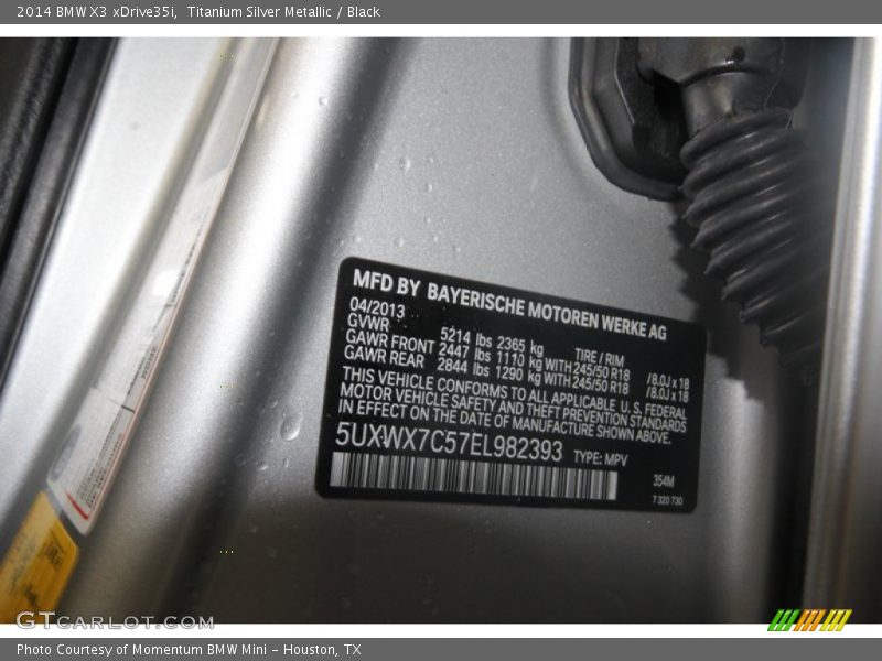 Titanium Silver Metallic / Black 2014 BMW X3 xDrive35i
