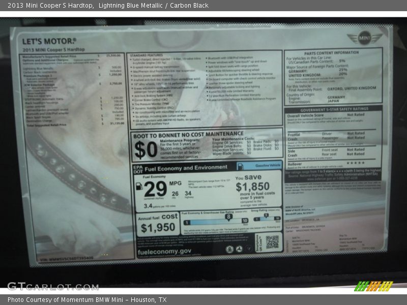 Lightning Blue Metallic / Carbon Black 2013 Mini Cooper S Hardtop