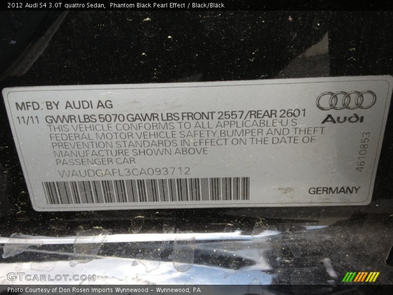 Phantom Black Pearl Effect / Black/Black 2012 Audi S4 3.0T quattro Sedan