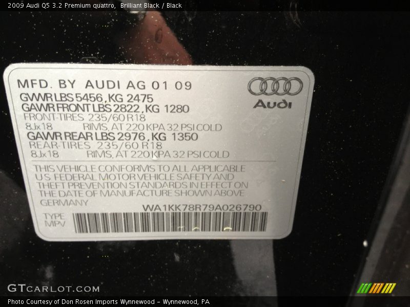 Brilliant Black / Black 2009 Audi Q5 3.2 Premium quattro