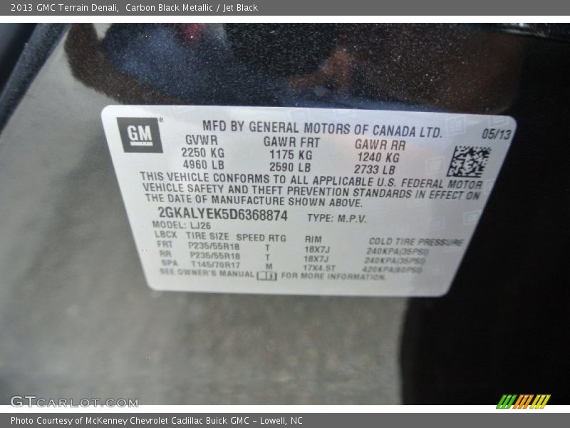 Carbon Black Metallic / Jet Black 2013 GMC Terrain Denali