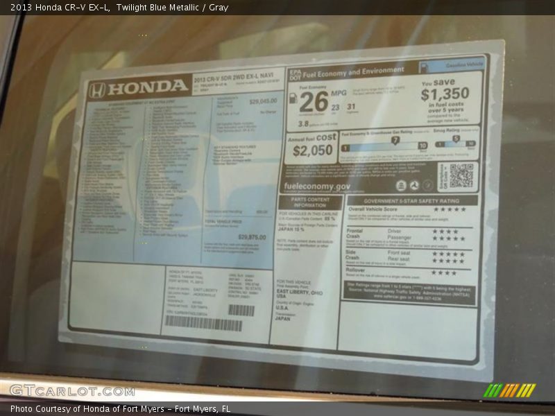 Twilight Blue Metallic / Gray 2013 Honda CR-V EX-L