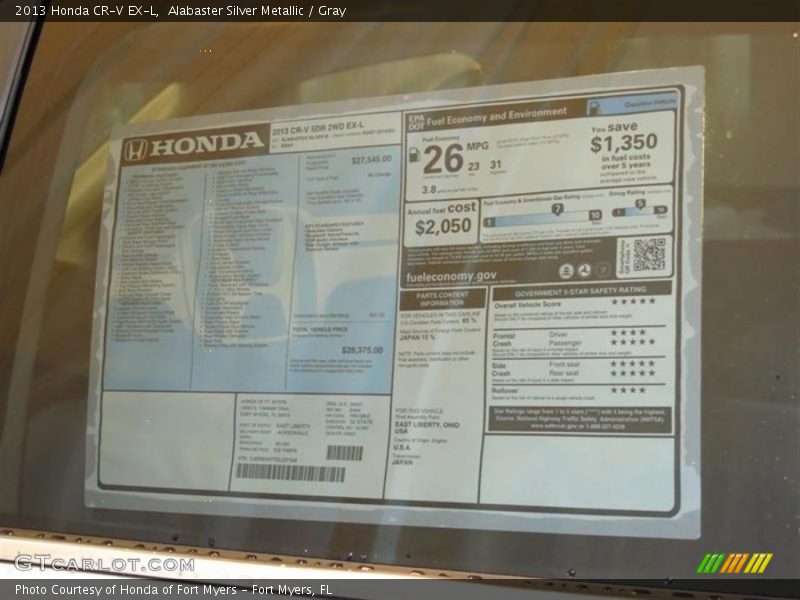 Alabaster Silver Metallic / Gray 2013 Honda CR-V EX-L