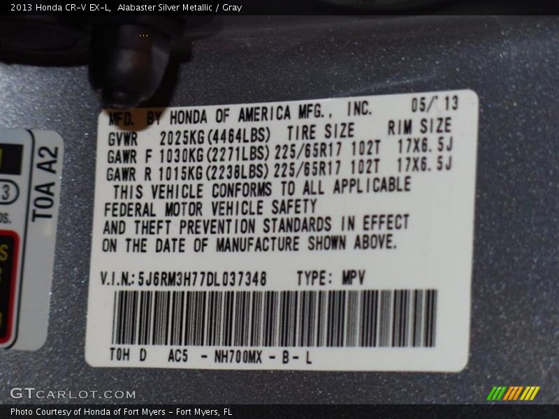 Alabaster Silver Metallic / Gray 2013 Honda CR-V EX-L