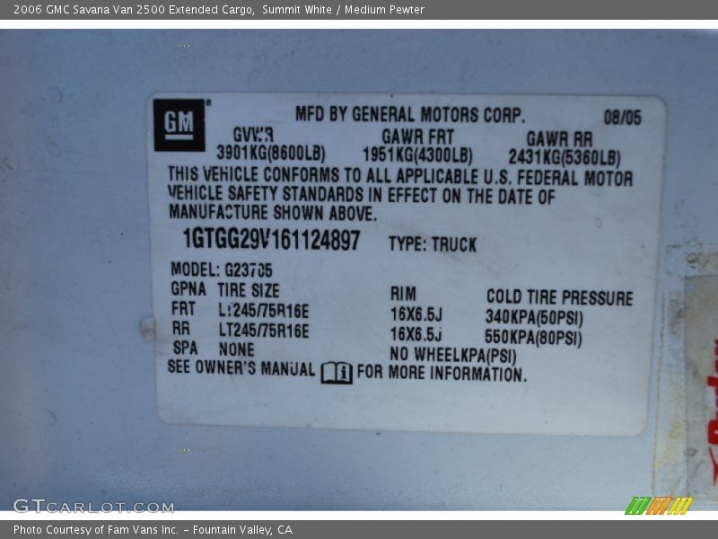 Summit White / Medium Pewter 2006 GMC Savana Van 2500 Extended Cargo