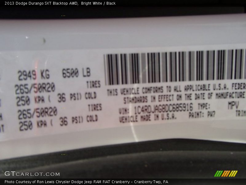 Bright White / Black 2013 Dodge Durango SXT Blacktop AWD