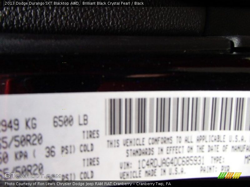 Brilliant Black Crystal Pearl / Black 2013 Dodge Durango SXT Blacktop AWD