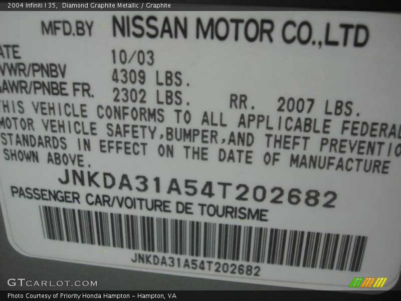Diamond Graphite Metallic / Graphite 2004 Infiniti I 35