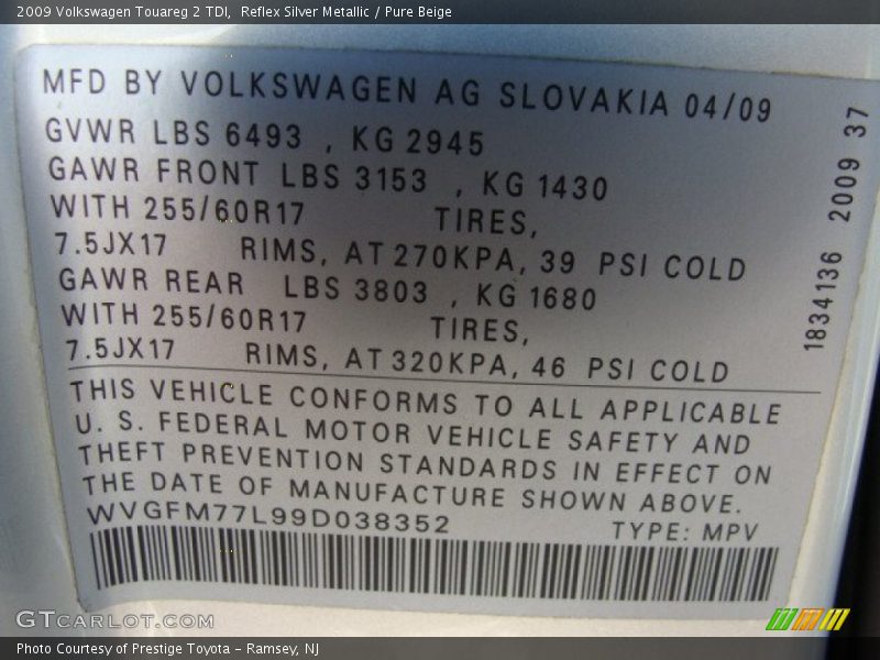 Reflex Silver Metallic / Pure Beige 2009 Volkswagen Touareg 2 TDI