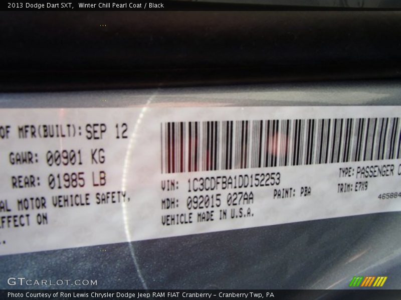 Winter Chill Pearl Coat / Black 2013 Dodge Dart SXT