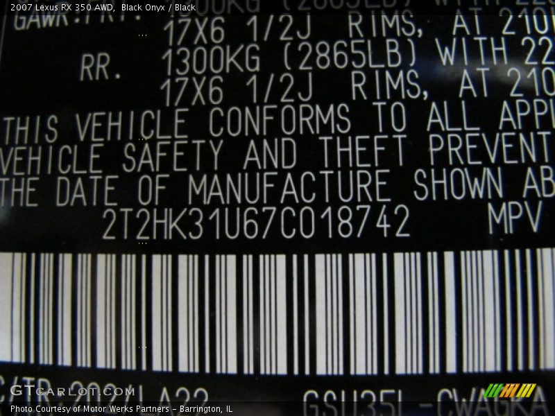Black Onyx / Black 2007 Lexus RX 350 AWD