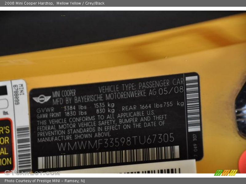 Mellow Yellow / Grey/Black 2008 Mini Cooper Hardtop