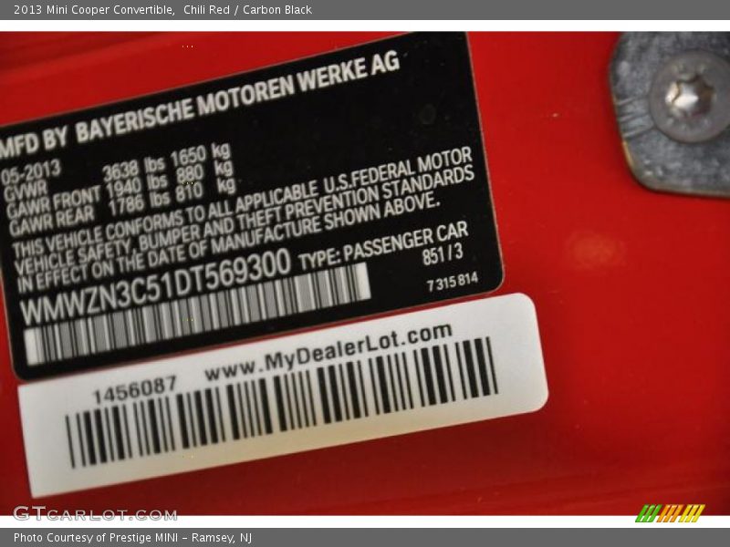 Chili Red / Carbon Black 2013 Mini Cooper Convertible
