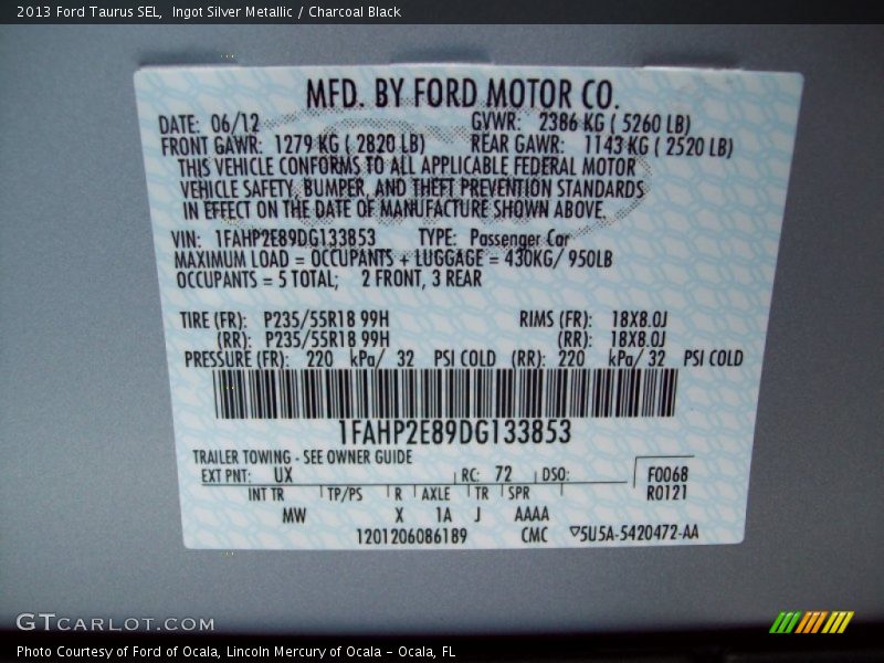 Ingot Silver Metallic / Charcoal Black 2013 Ford Taurus SEL