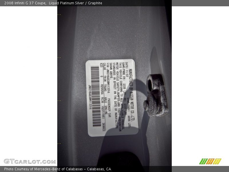 Liquid Platinum Silver / Graphite 2008 Infiniti G 37 Coupe
