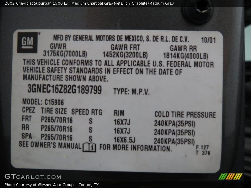 Medium Charcoal Gray Metallic / Graphite/Medium Gray 2002 Chevrolet Suburban 1500 LS