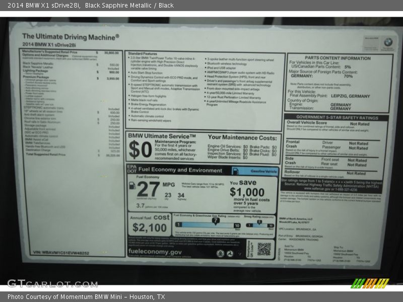 Black Sapphire Metallic / Black 2014 BMW X1 sDrive28i