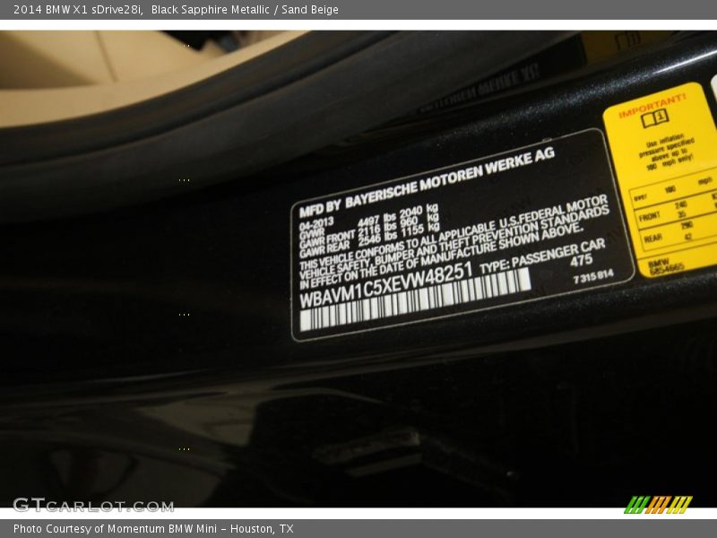 Black Sapphire Metallic / Sand Beige 2014 BMW X1 sDrive28i