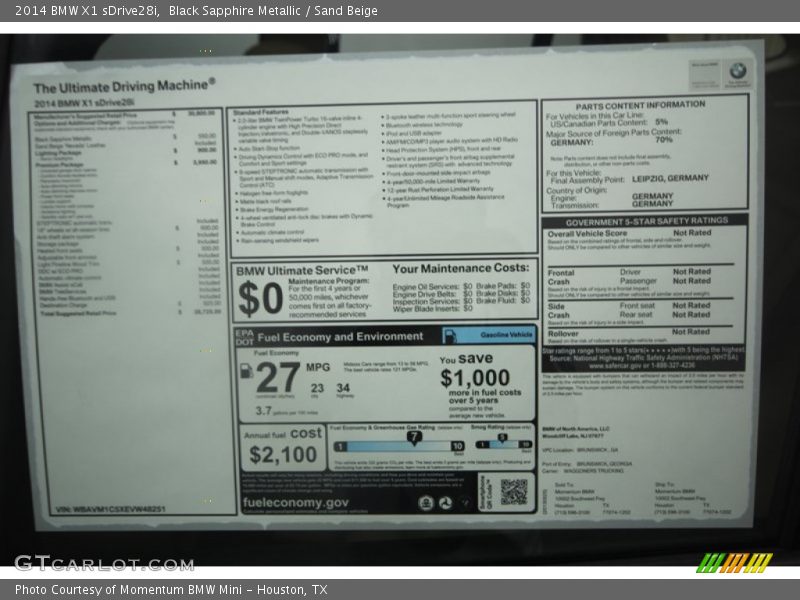 Black Sapphire Metallic / Sand Beige 2014 BMW X1 sDrive28i