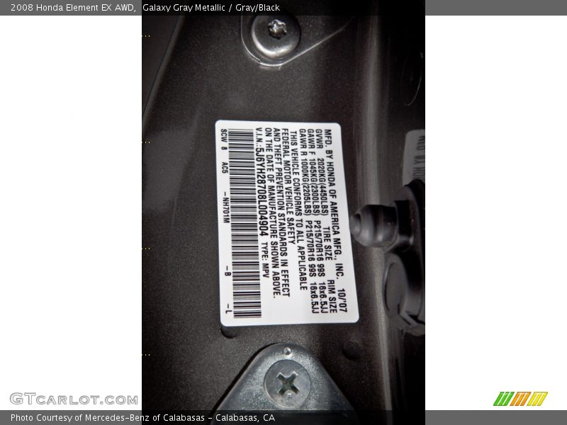 Galaxy Gray Metallic / Gray/Black 2008 Honda Element EX AWD