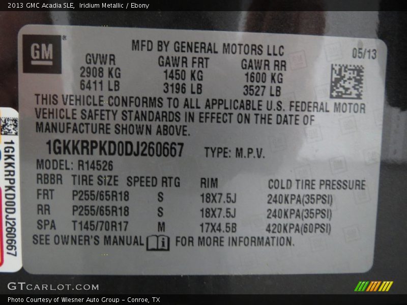 Iridium Metallic / Ebony 2013 GMC Acadia SLE