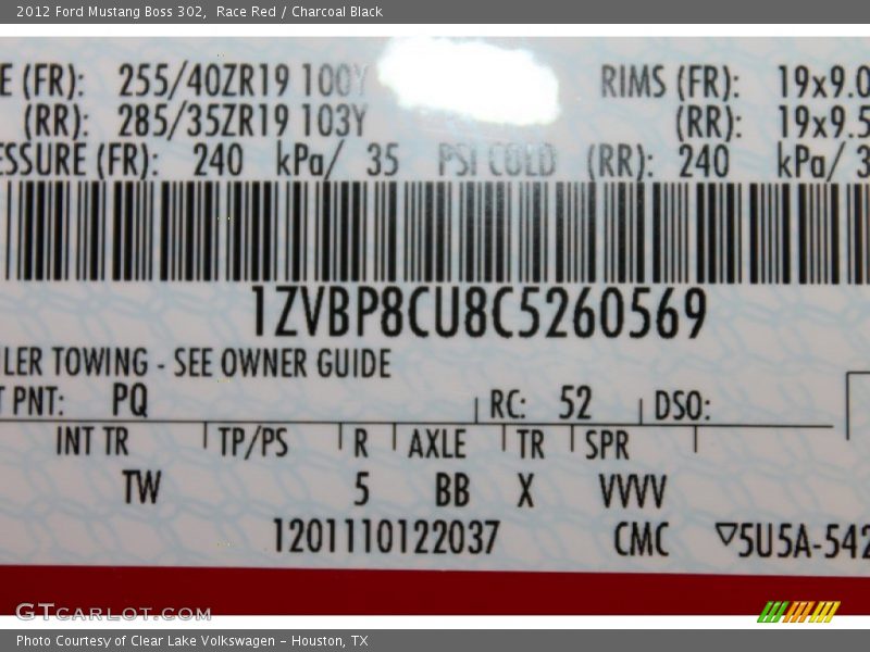 2012 Mustang Boss 302 Race Red Color Code PQ