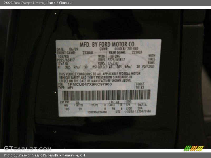 Black / Charcoal 2009 Ford Escape Limited