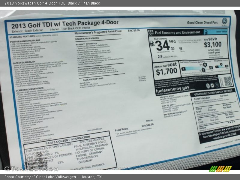 Black / Titan Black 2013 Volkswagen Golf 4 Door TDI