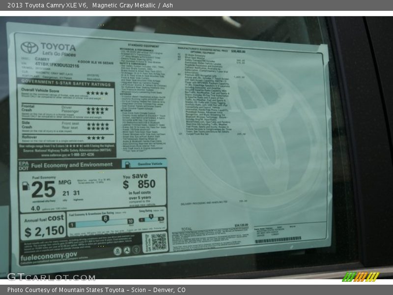 Magnetic Gray Metallic / Ash 2013 Toyota Camry XLE V6