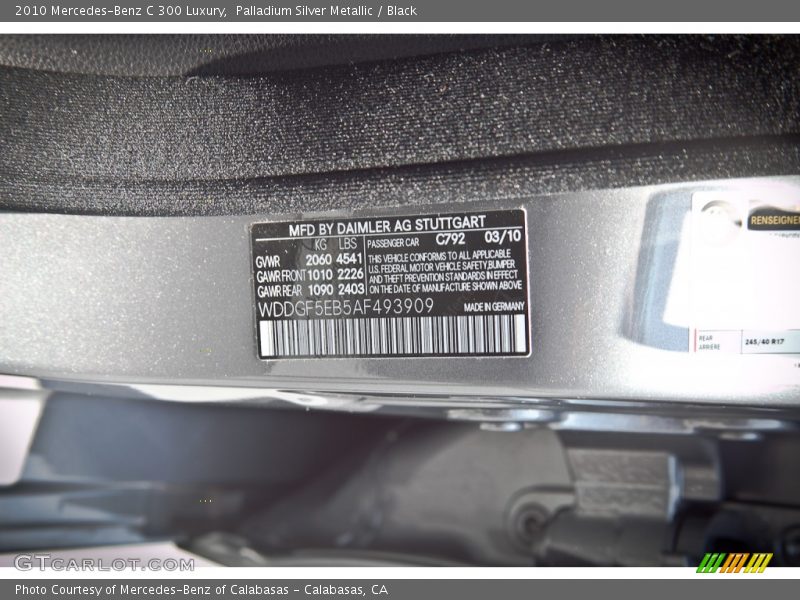 2010 C 300 Luxury Palladium Silver Metallic Color Code 792