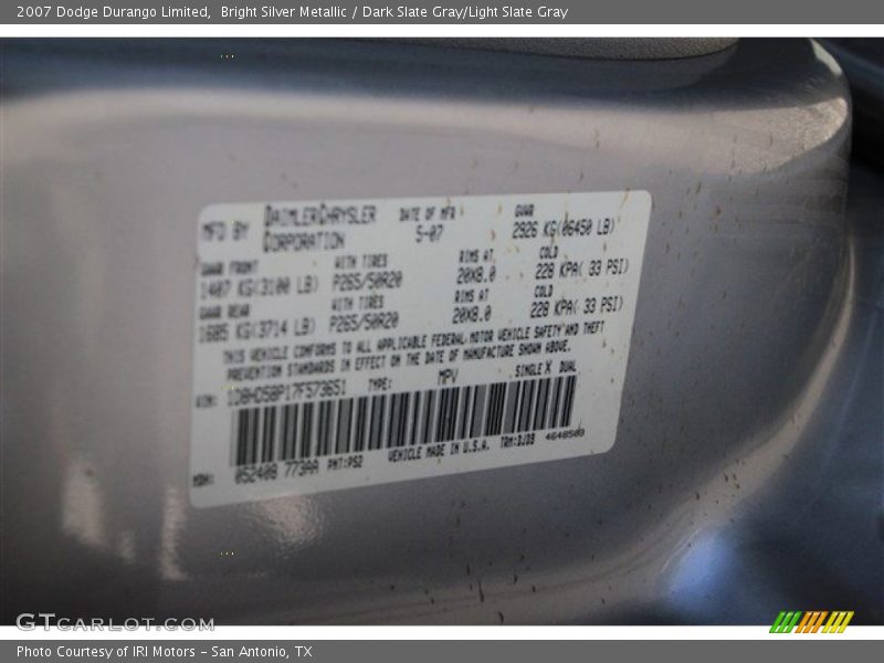 2007 Durango Limited Bright Silver Metallic Color Code PS2