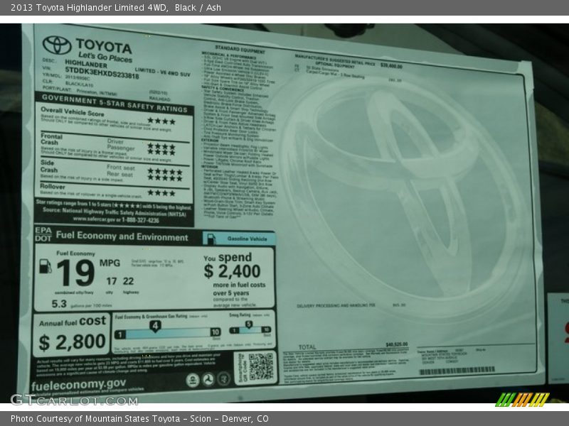 Black / Ash 2013 Toyota Highlander Limited 4WD