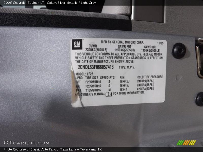 Galaxy Silver Metallic / Light Gray 2006 Chevrolet Equinox LT