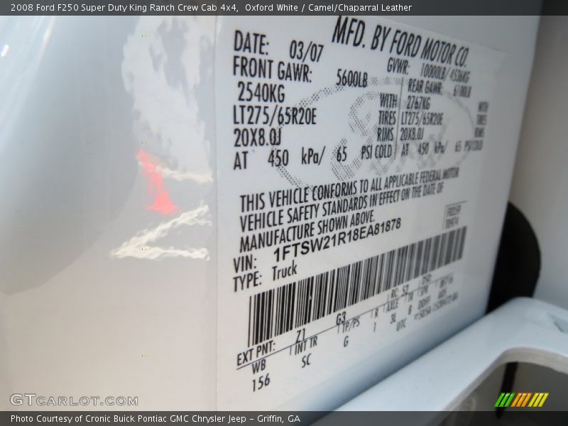Oxford White / Camel/Chaparral Leather 2008 Ford F250 Super Duty King Ranch Crew Cab 4x4