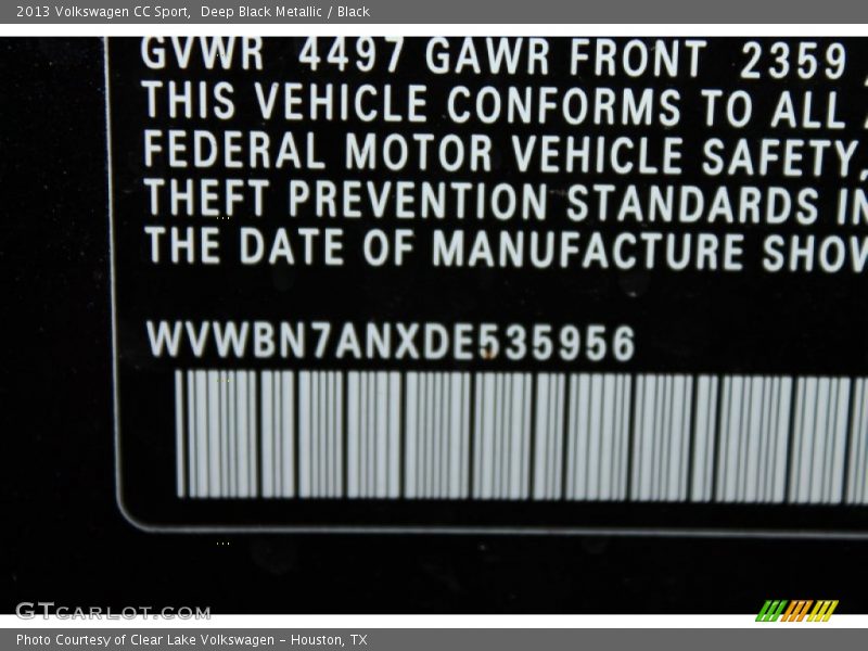 Deep Black Metallic / Black 2013 Volkswagen CC Sport