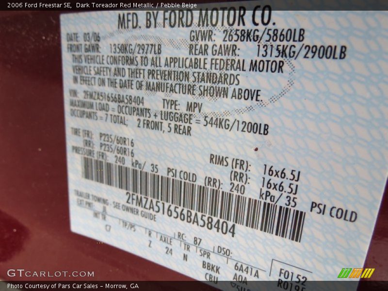 Dark Toreador Red Metallic / Pebble Beige 2006 Ford Freestar SE
