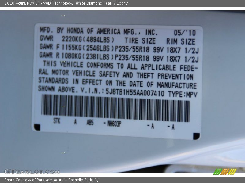 White Diamond Pearl / Ebony 2010 Acura RDX SH-AWD Technology