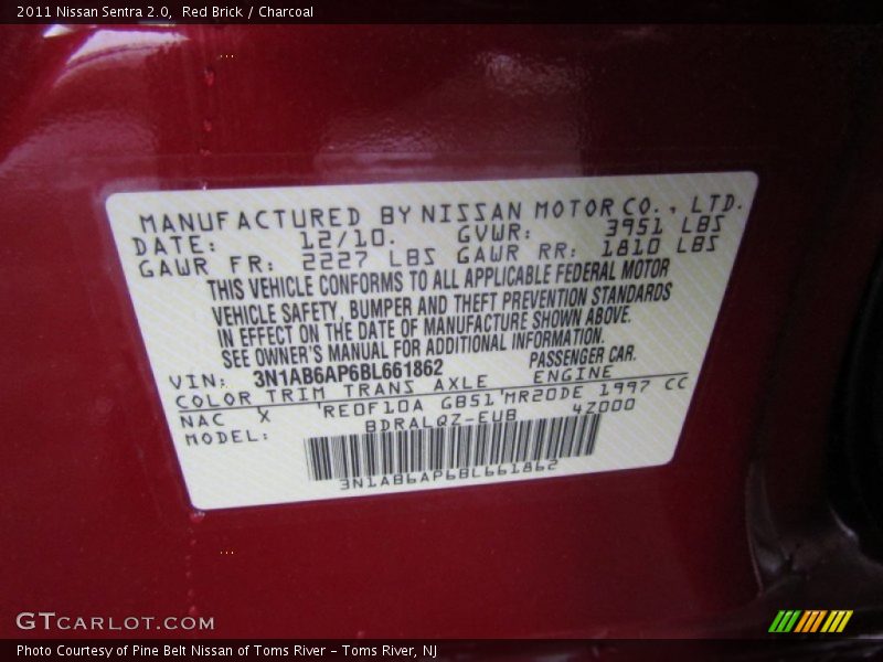 Red Brick / Charcoal 2011 Nissan Sentra 2.0
