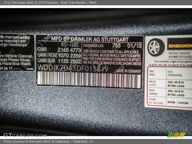 Steel Grey Metallic / Black 2013 Mercedes-Benz SL 550 Roadster