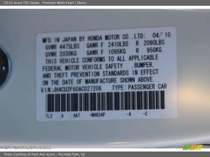 Premium White Pearl / Ebony 2010 Acura TSX Sedan