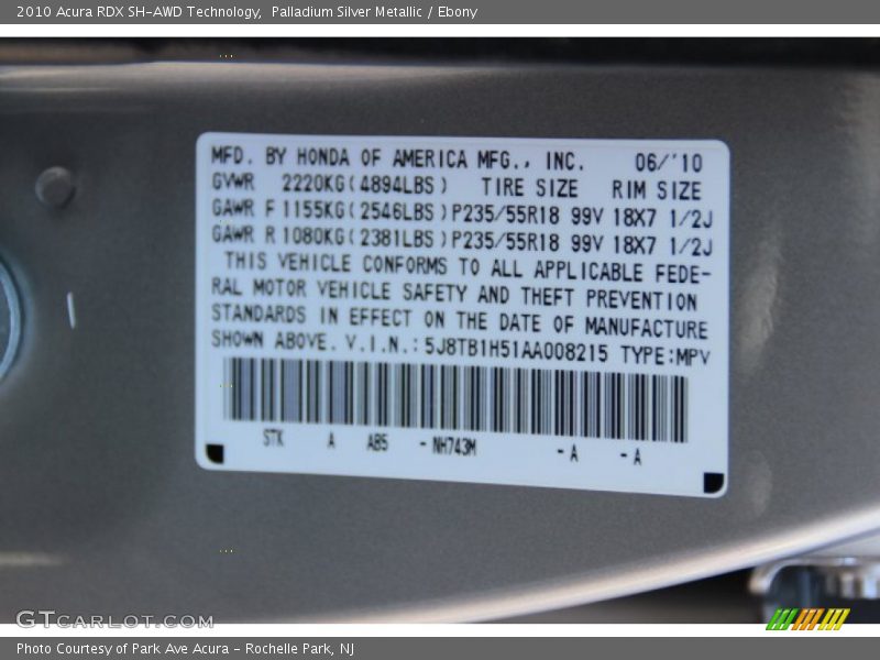 Palladium Silver Metallic / Ebony 2010 Acura RDX SH-AWD Technology
