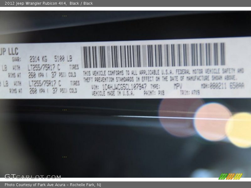 Black / Black 2012 Jeep Wrangler Rubicon 4X4