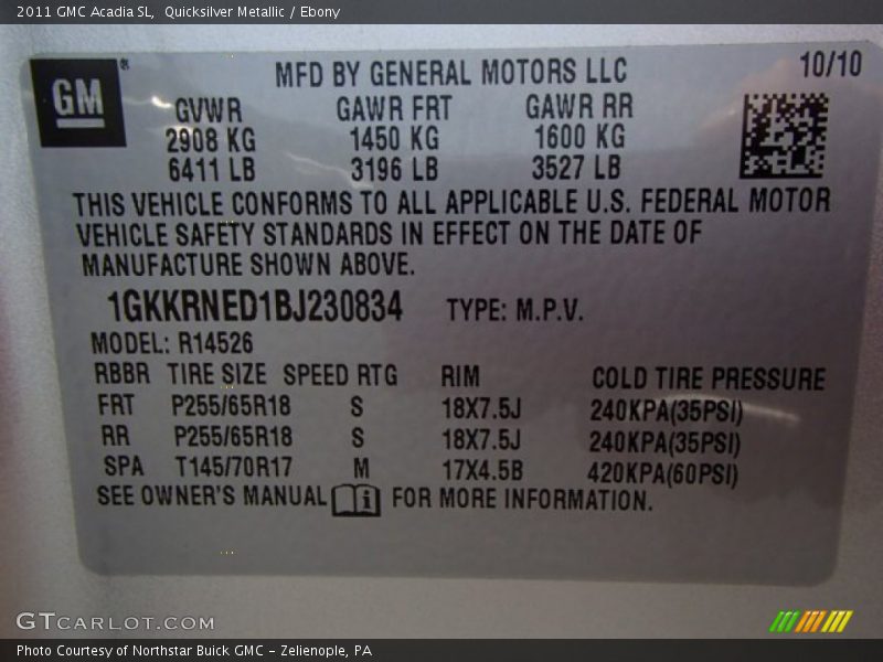 Quicksilver Metallic / Ebony 2011 GMC Acadia SL