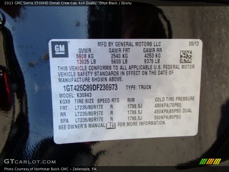 Onyx Black / Ebony 2013 GMC Sierra 3500HD Denali Crew Cab 4x4 Dually