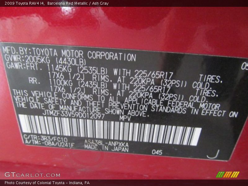 Barcelona Red Metallic / Ash Gray 2009 Toyota RAV4 I4
