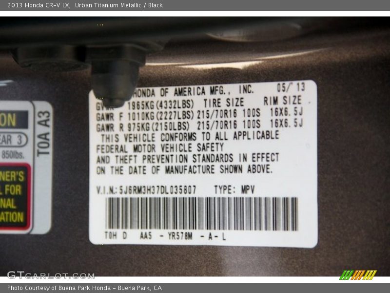 Urban Titanium Metallic / Black 2013 Honda CR-V LX