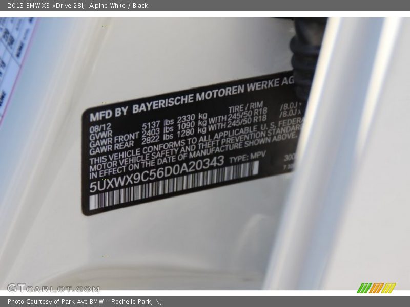 Alpine White / Black 2013 BMW X3 xDrive 28i