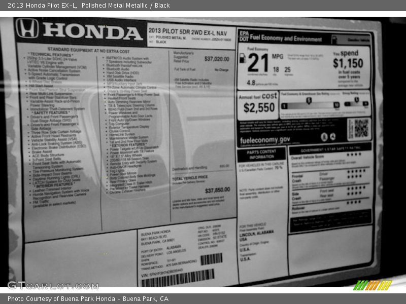 Polished Metal Metallic / Black 2013 Honda Pilot EX-L