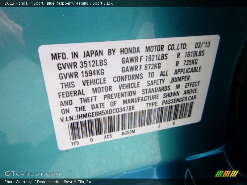 Blue Raspberry Metallic / Sport Black 2013 Honda Fit Sport