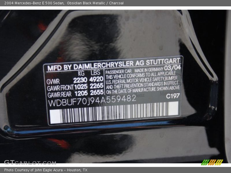 2004 E 500 Sedan Obsidian Black Metallic Color Code 197